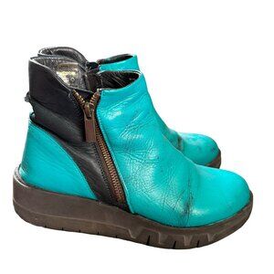 Miz Mooz Lass Ocean Lando Black Blue Leather Zipper Sneaker Ankle Boots 38 7.5